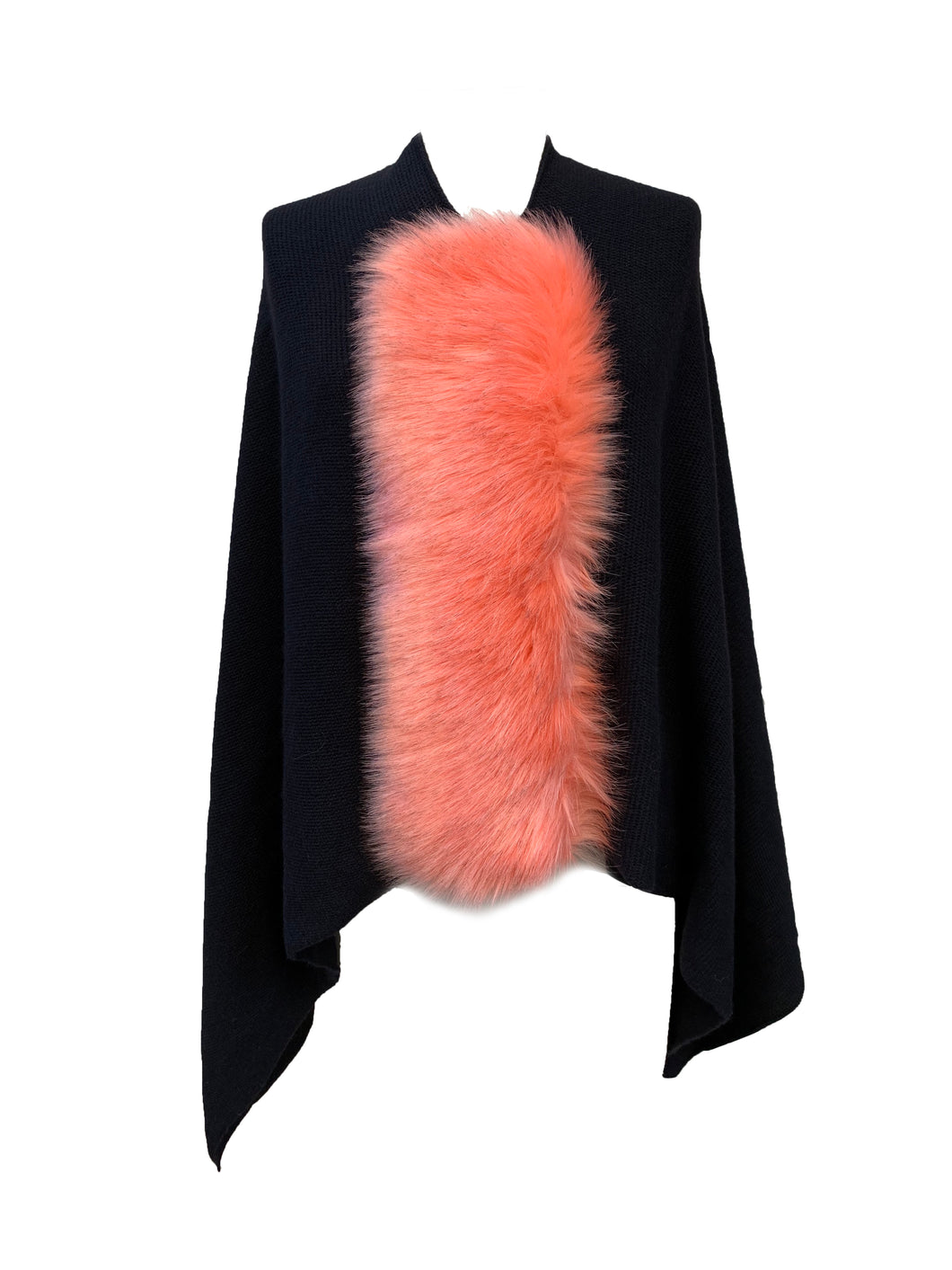 Asymmetry Poncho with Coral Faux Fur