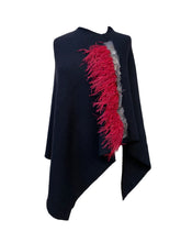 Asymmetry Poncho with Red Ostrich and Spotted Peacock Feathers